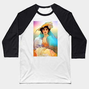 Colorful Art Nouveau Beauty, Vintage, Mucha, Gilded Age Baseball T-Shirt